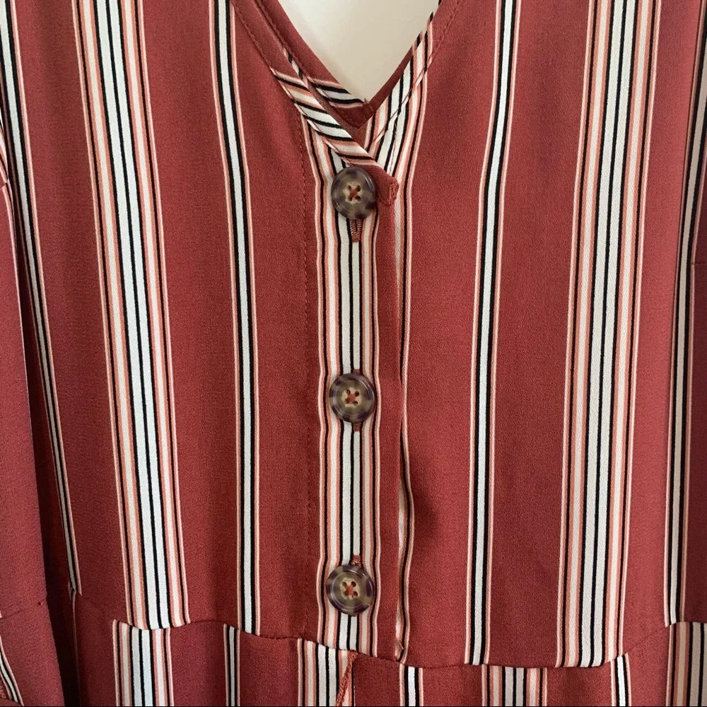 Xhileration Striped Halter Jumpsuit, Maroon and Tan, Size Small - Picture 3 of 6